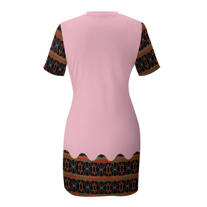 Toghu Accent Culture Crew Neck Short Sleeve Dress - Pink