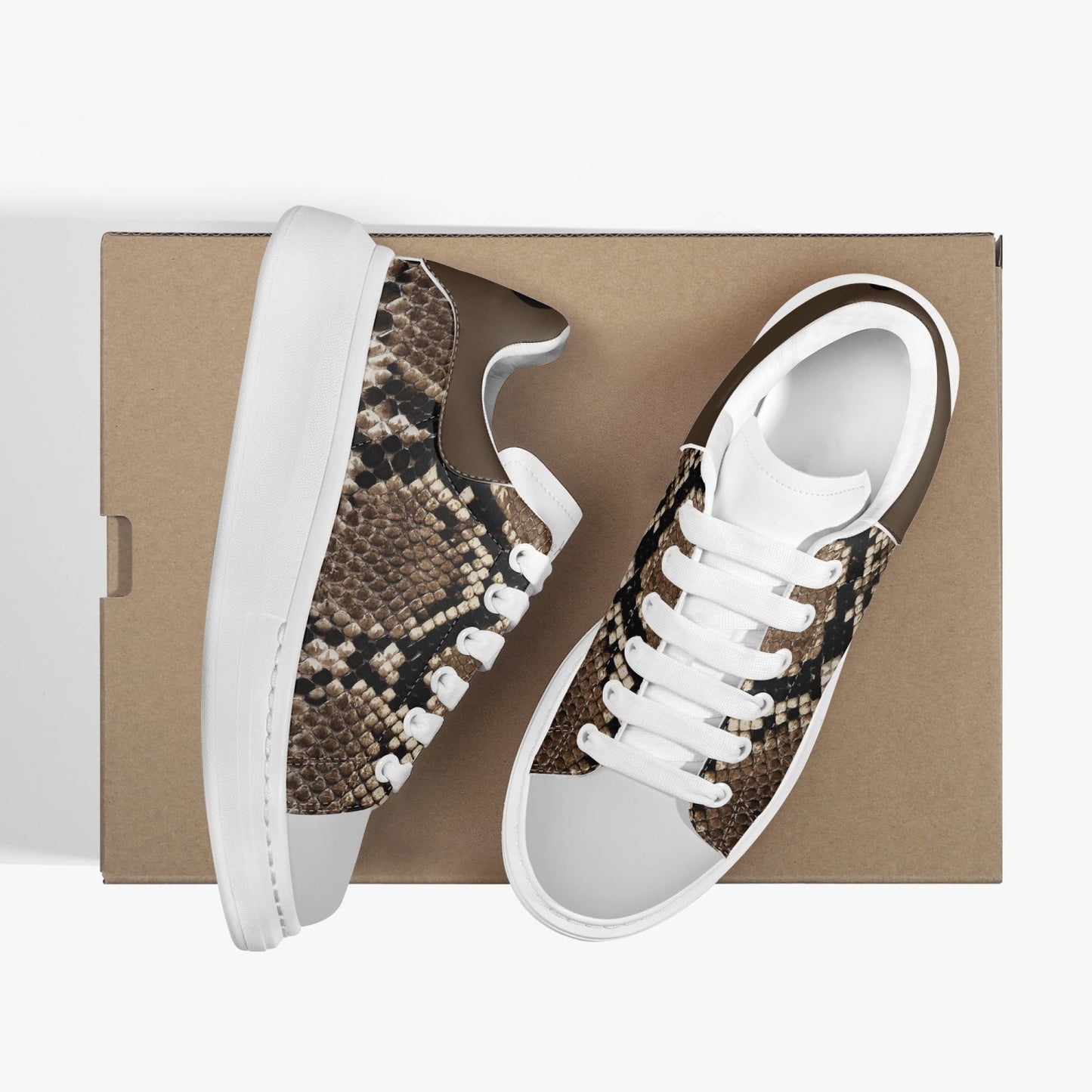 Height Increasing Faux Snake-Skin Leather Oversized Sneakers - Women