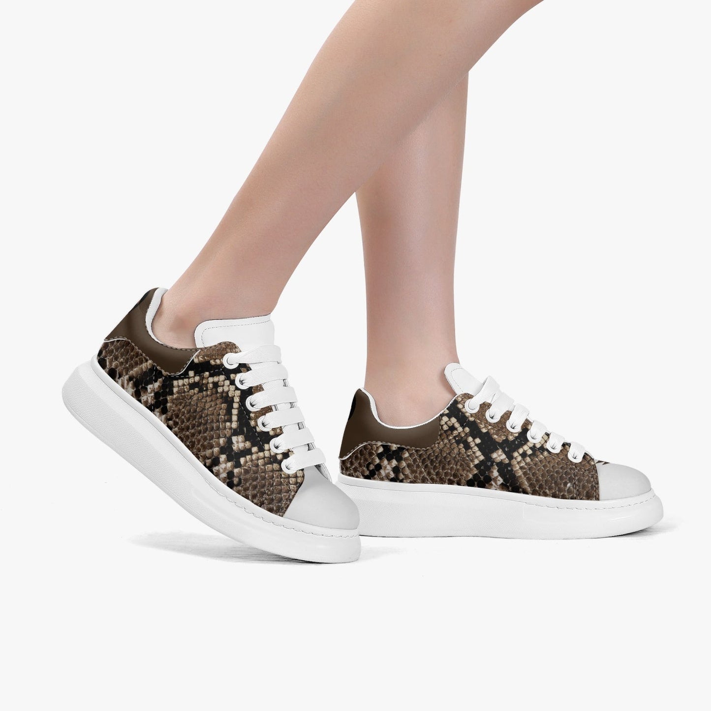 Height Increasing Faux Snake-Skin Leather Oversized Sneakers - Women