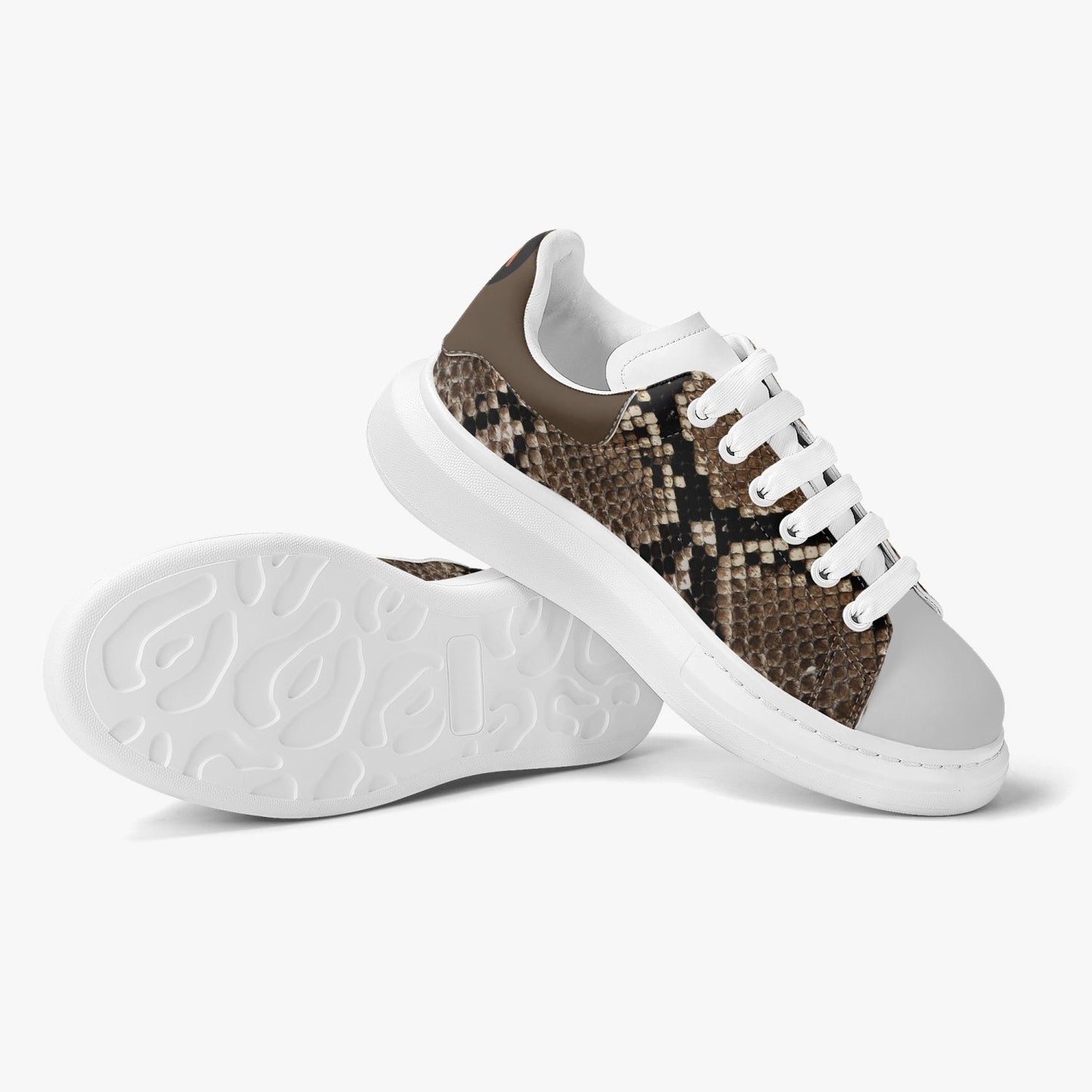 Height Increasing Faux Snake-Skin Leather Oversized Sneakers - Women