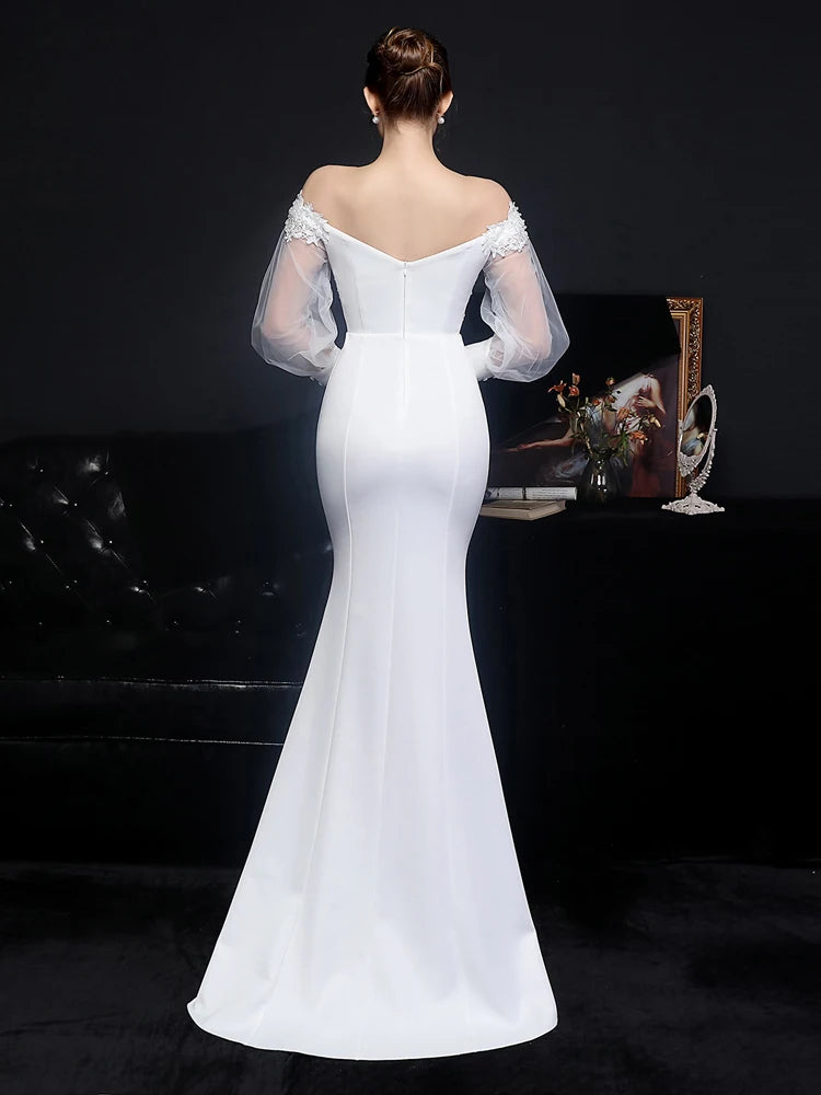 Elegant Satin Appliques Beading Wedding Dress