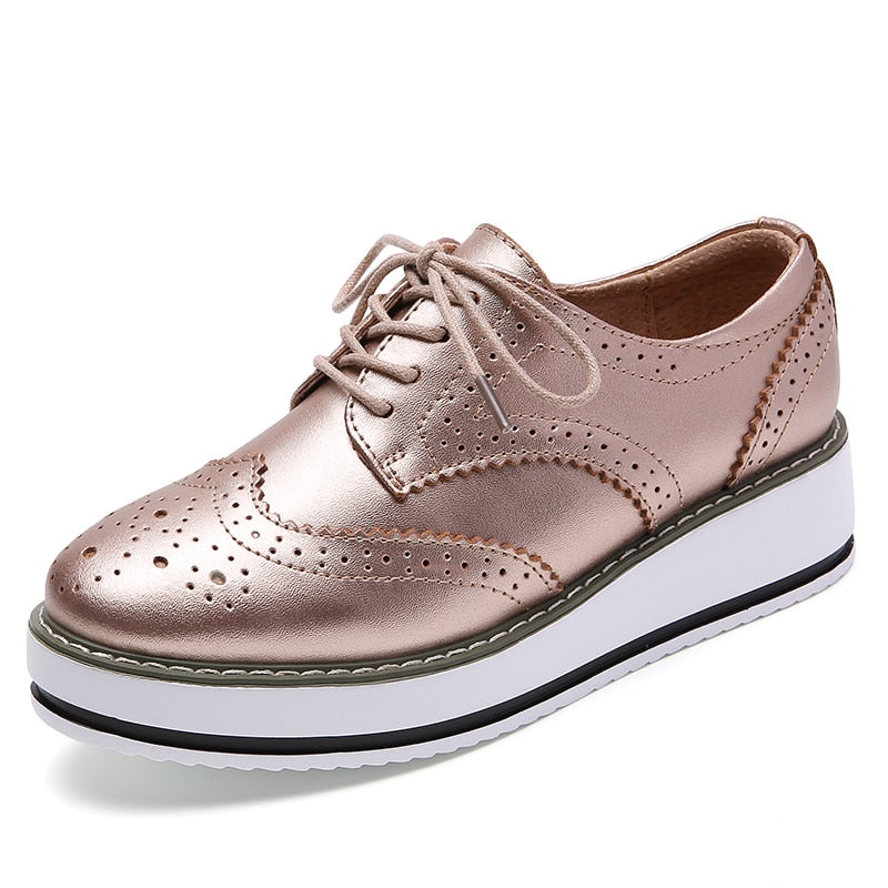 Fashion Platform Genuine Leather Flats Shoes