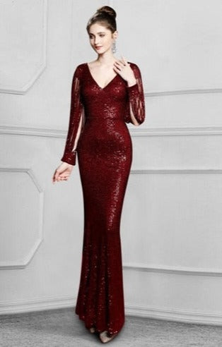 Sexy sleeve sequins Mermaid Evening Dress