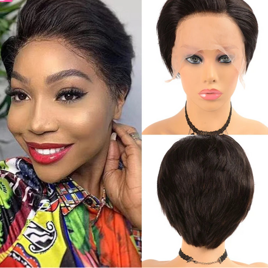 100% Brazilian Short Pixie Cut Human Hair 150 Density Straight Lace Front Wig