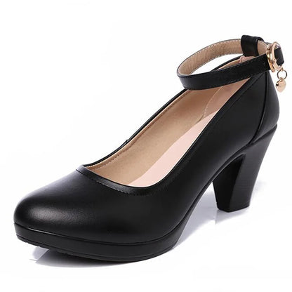 Fashion Round Toe Genuine Leather Pump