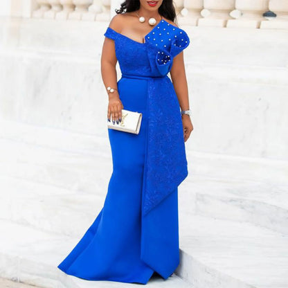 Sexy Off Shoulder Ruffle Pencil Long Beading Evening Dress