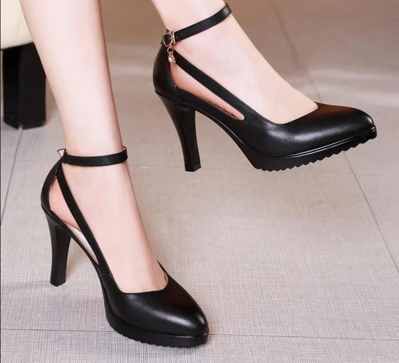 Pointed Toe Buckle Strap Platform Office Lady Pump