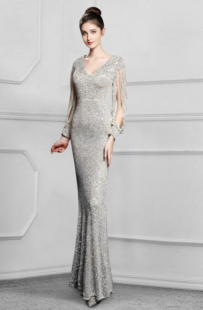 Sexy sleeve sequins Mermaid Evening Dress