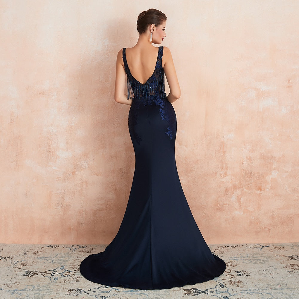 Gorgeous Backless Beading Tassel Long Formal Gown