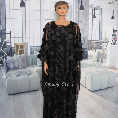 Solid Circular Applique Chiffon Fabric Loose Long Robe With Stretch Long Vest Dress