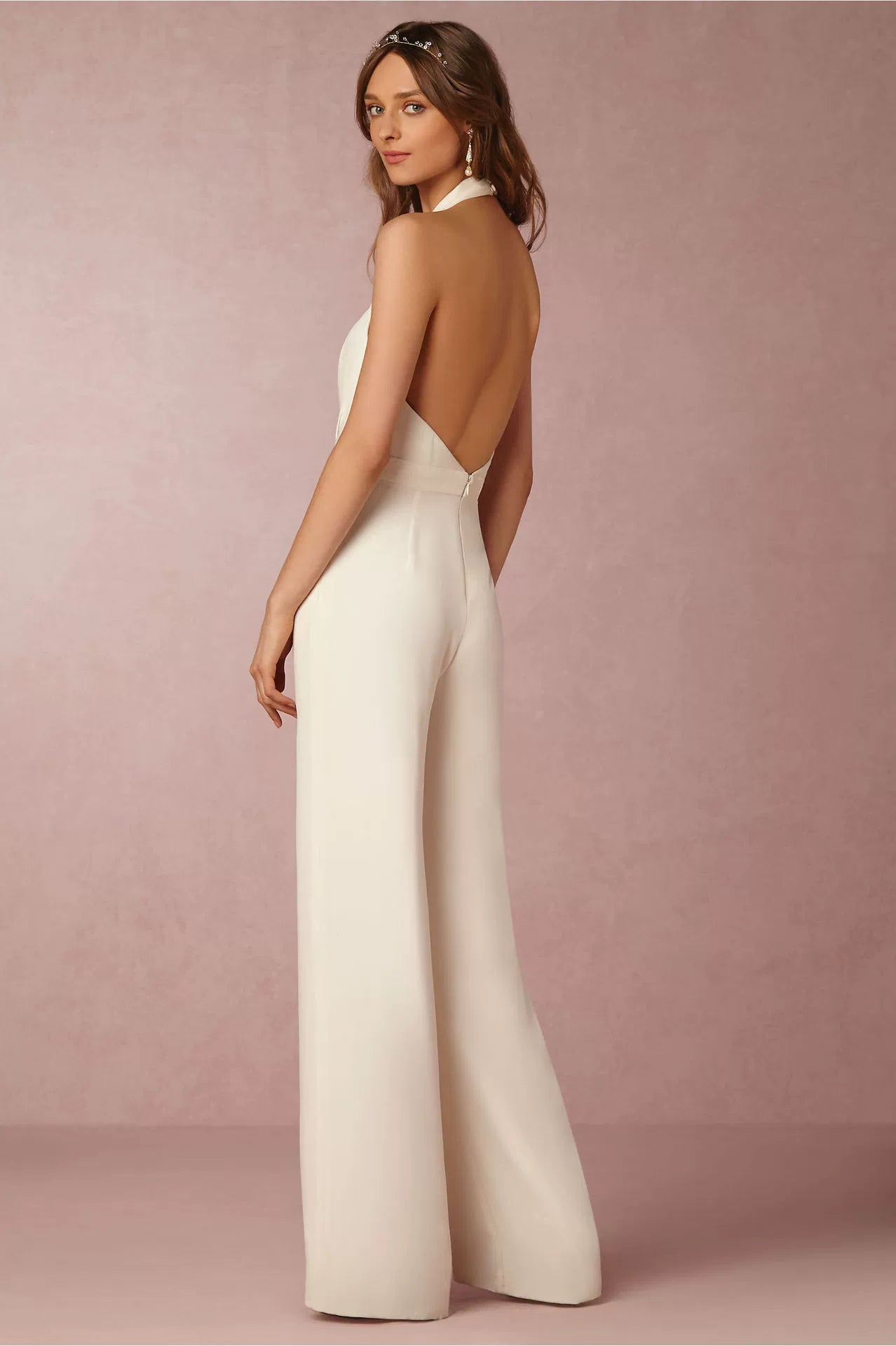 Open Back V-neck Full Pants Sleeveless Overall