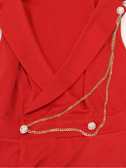 New Elegant V-neck Chain High Waist Straight Sleeveless Blazer Jumpsuit