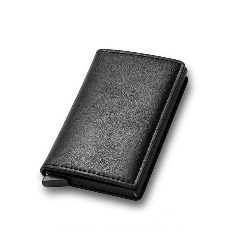 Slim Mini Trifold Leather Carbon Fiber Card Holder for Men (Customizable with Name)