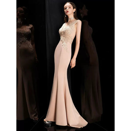 Elegant Mermaid V Neck Long Evening Dress with Appliques Beads