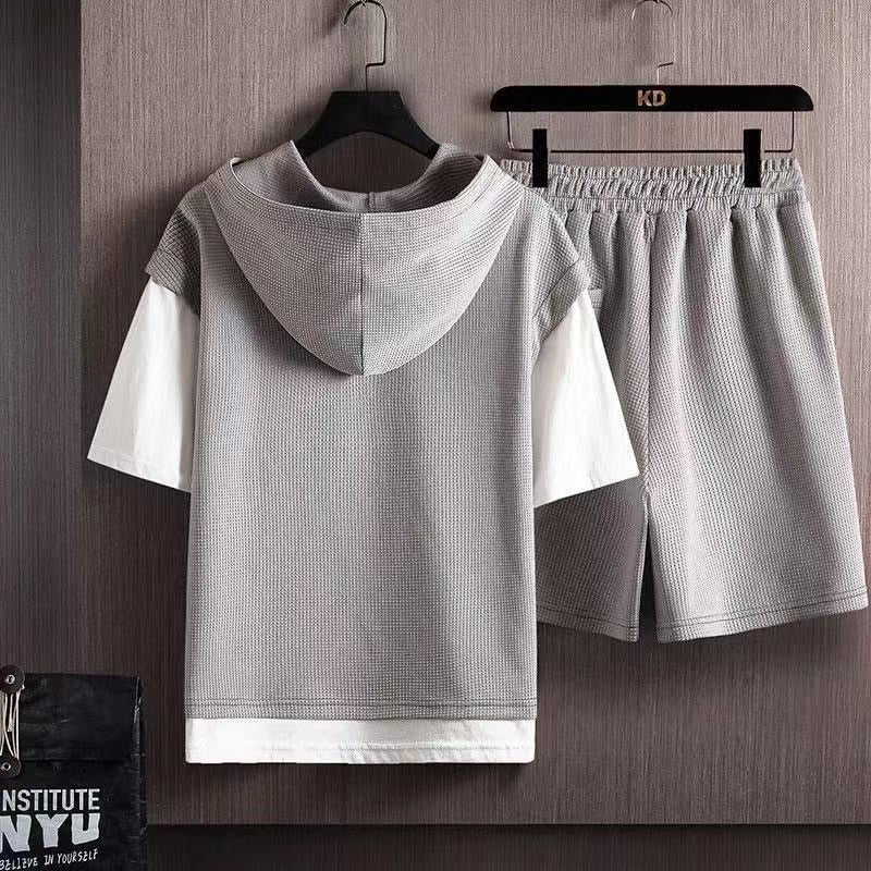 Summer Fashion Waffle Short Sleeve T-shirt Two-Piece