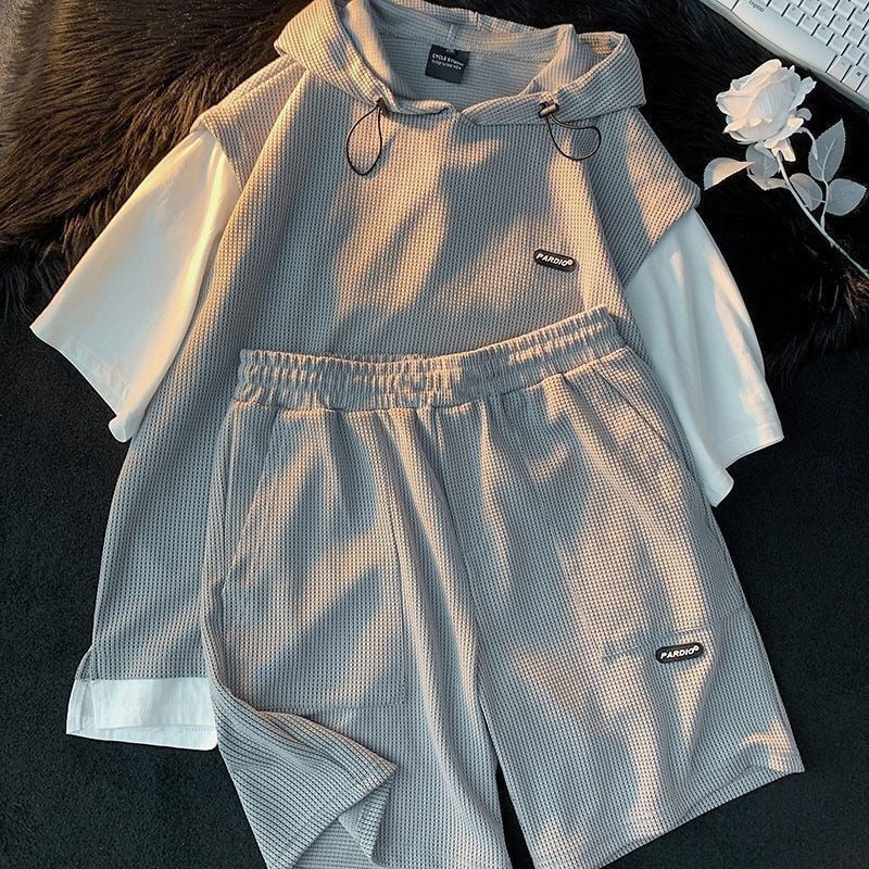 Summer Fashion Waffle Short Sleeve T-shirt Two-Piece