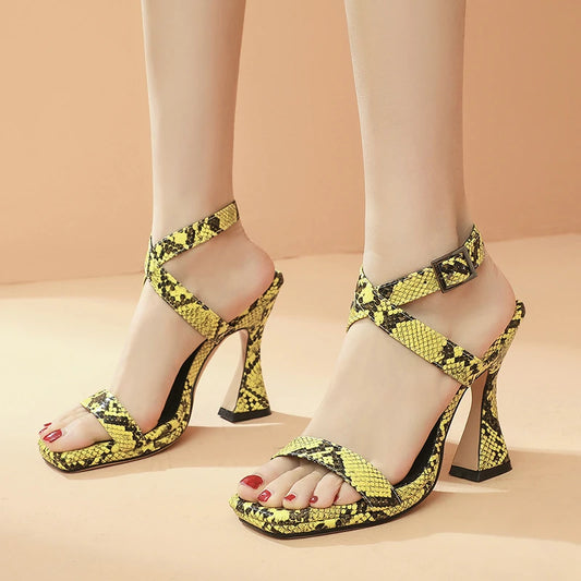 Sexy Snakeprint Ankle Cross-strap Sandals