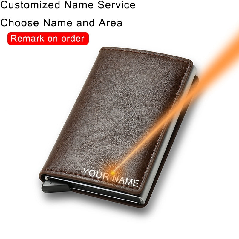 Slim Mini Trifold Leather Carbon Fiber Card Holder for Men (Customizable with Name)