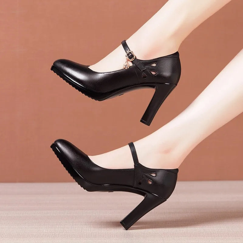 Pointed Toe Platform High Heels Genuine Leather Pump