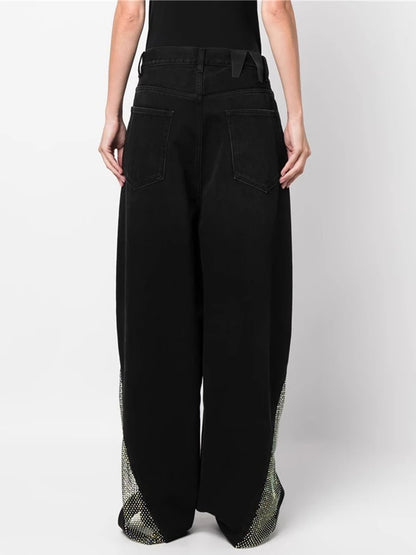 Hollow Out Perspective Grid Laser Nail Drill Pockets Wide Leg Pants