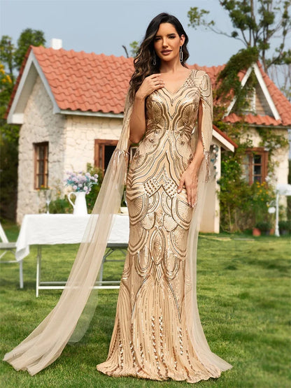 Luxury Gold Sequins Cocktail Dress