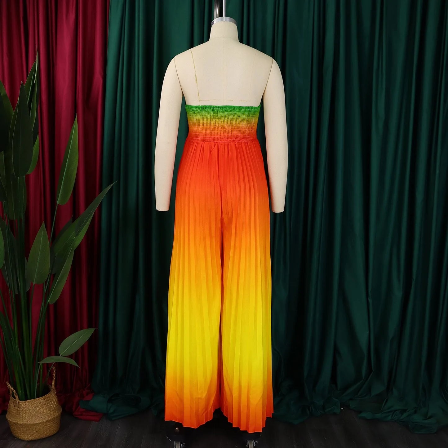 Sexy Strapless High Waisted Pleated Jumpsuits