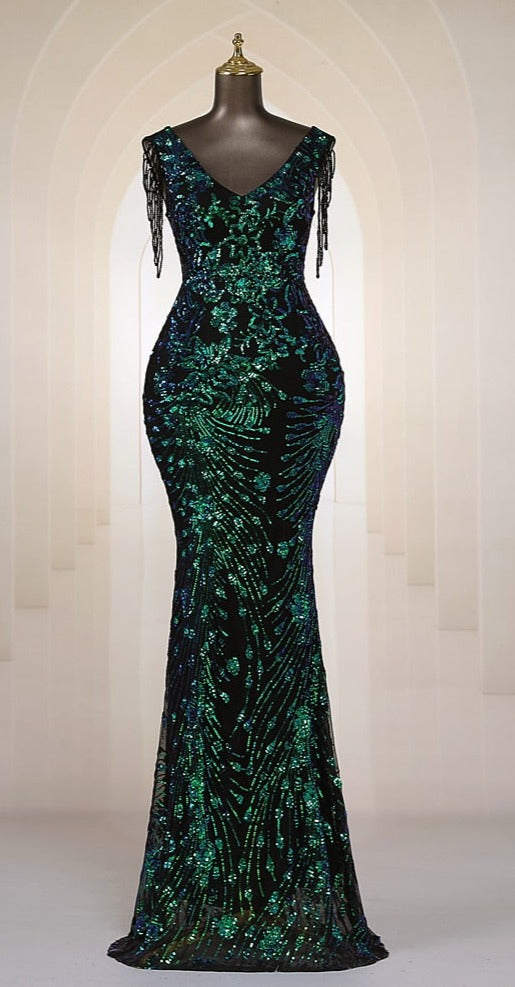 Elegant beaded sleeves Mermaid Evening Dress