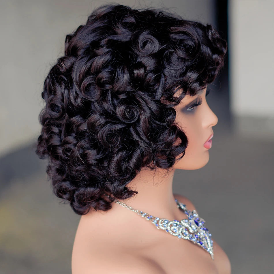 250% Rose Curly Wig With Bangs Human Hair