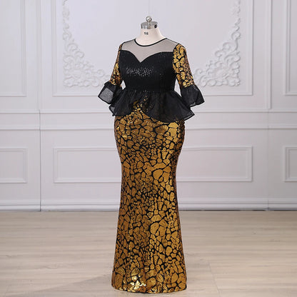 Elegant Exquisite Sequin Slim Half Sleeve Mermaid Evening Dress