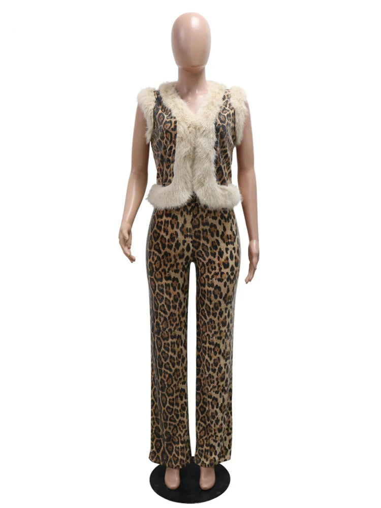 Sparkle Sequin Furry 2 Piece Pants Set