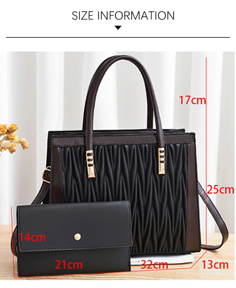 Fashion PU Leather Pleated Top-Handle Shoulder Bag