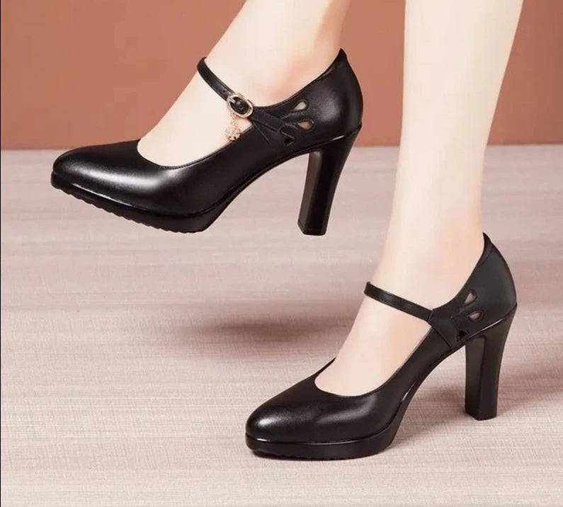 Pointed Toe Platform High Heels Genuine Leather Pump