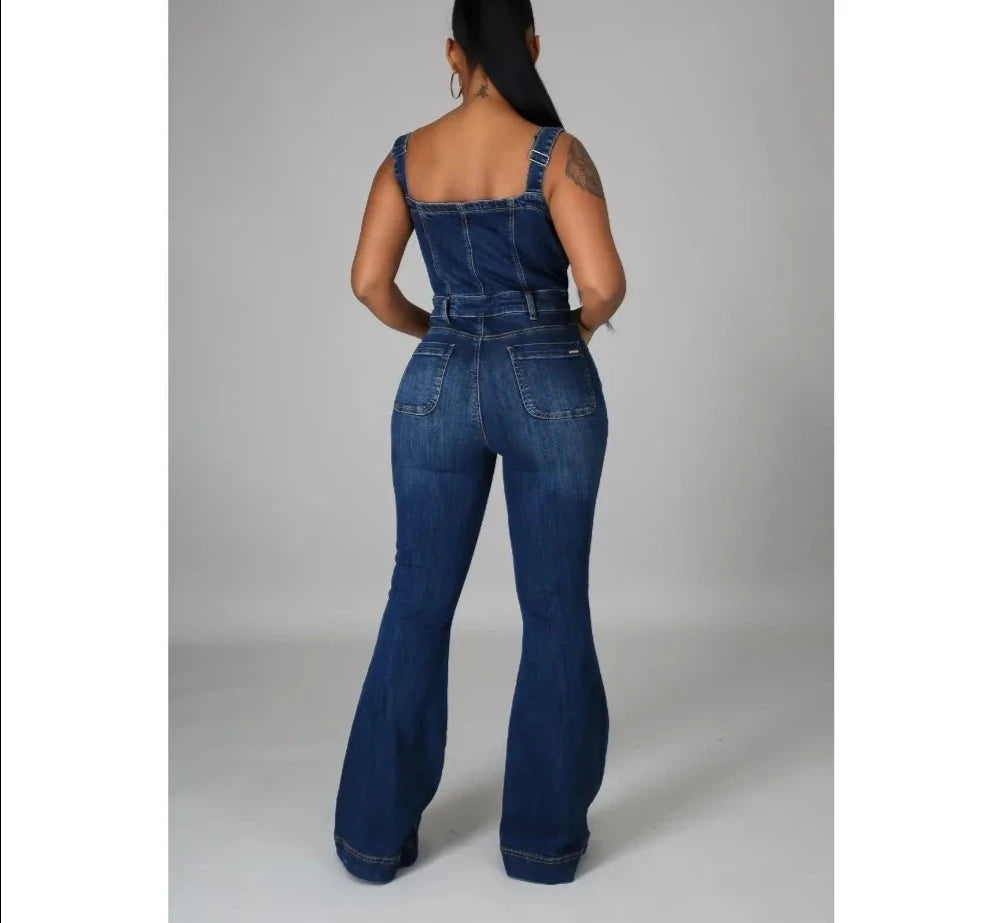 Fashion Button Denim Jumpsuit