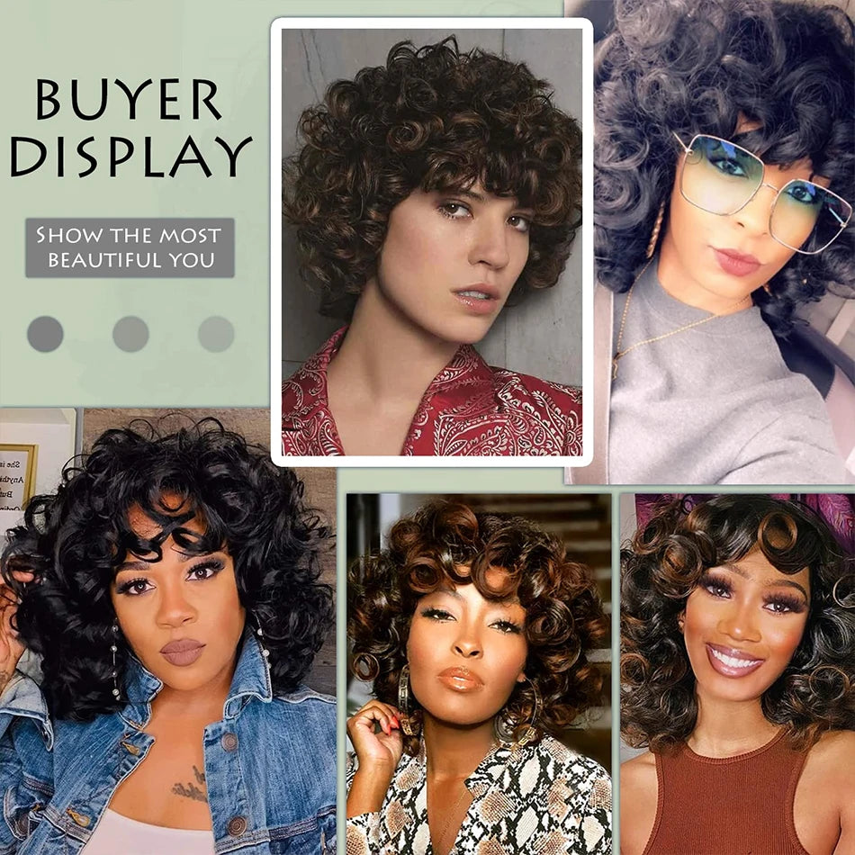 250% Rose Curly Wig With Bangs Human Hair