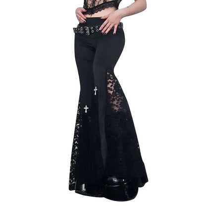 Flare Sexy Black Lace Patchwork High Waist Pant