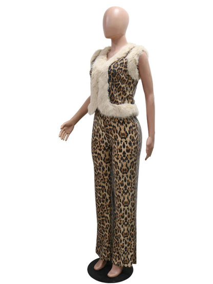 Sparkle Sequin Furry 2 Piece Pants Set