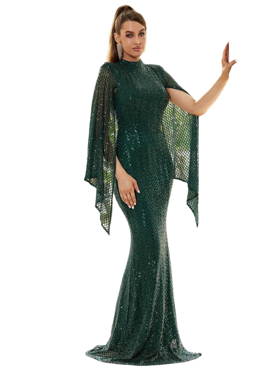 Split Flare Sleeves Bodycon Cocktail Long Gown