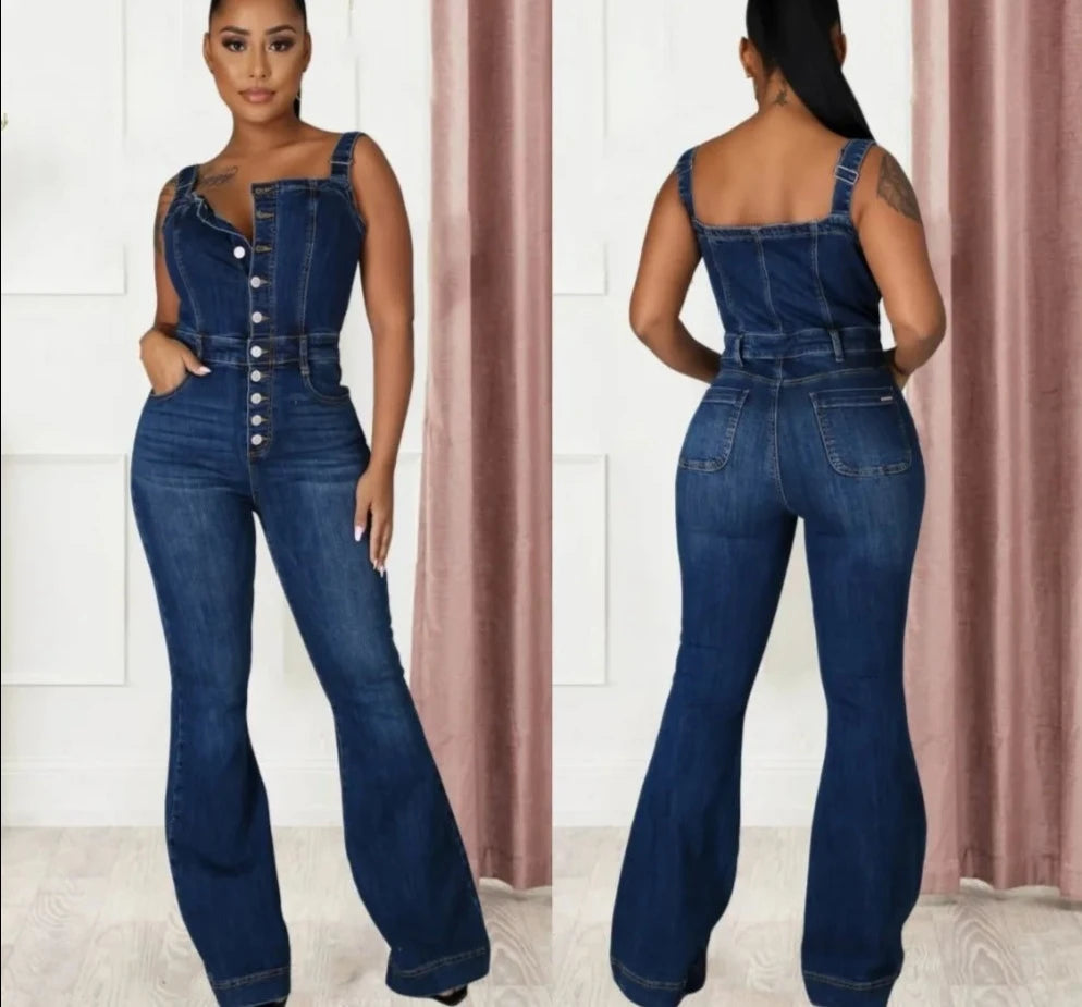 Fashion Button Denim Jumpsuit