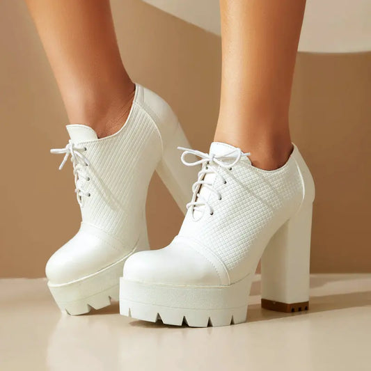 Round Toe Lace-up Platform Ankle Boots