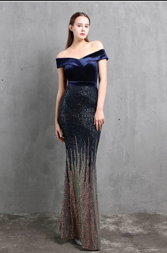 Off Shoulder Mermaid Sequin Formal Gown