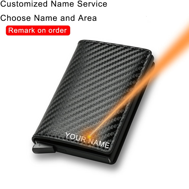 Slim Mini Trifold Leather Carbon Fiber Card Holder for Men (Customizable with Name)