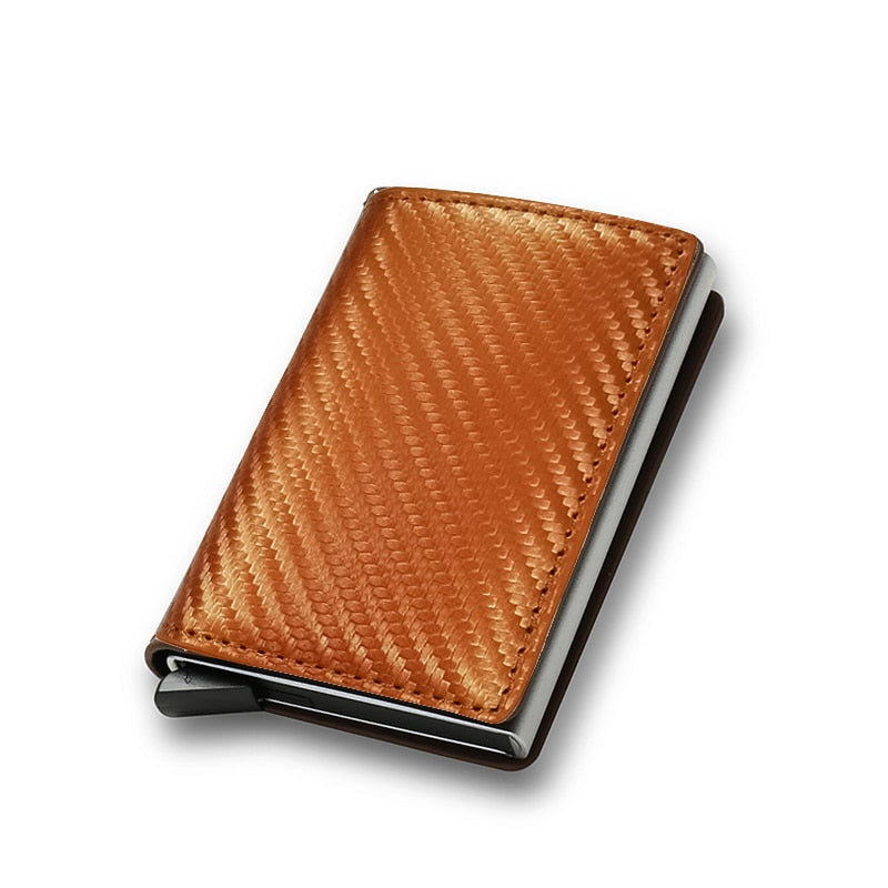 Slim Mini Trifold Leather Carbon Fiber Card Holder for Men (Customizable with Name)