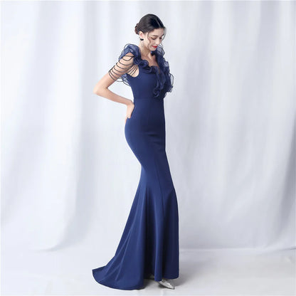 Mermaid Slit Deep V Neck Formal Dress with Beads