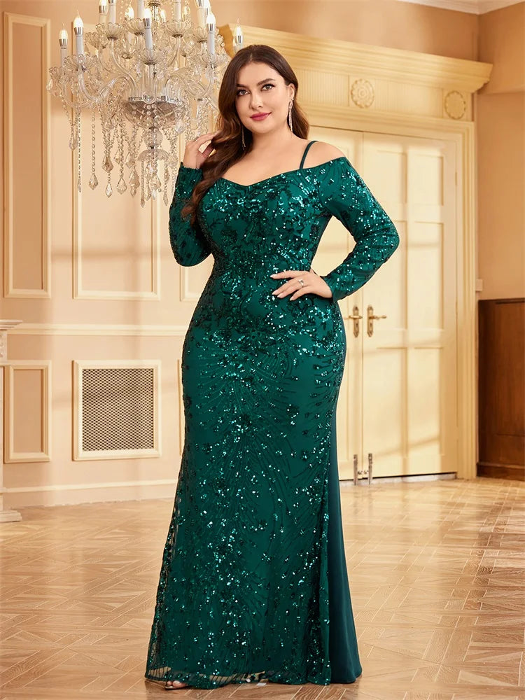 Plus Size Luxury Off-shoulder Sequin Cocktail Dress