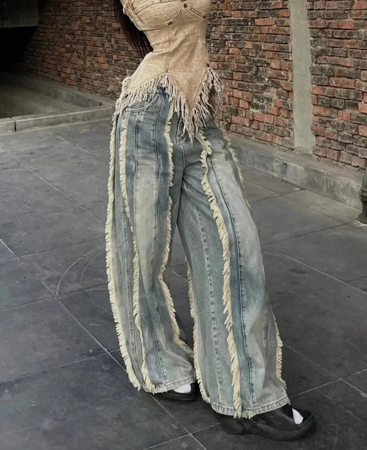 Vintage Tassels Retro High Waist Jeans