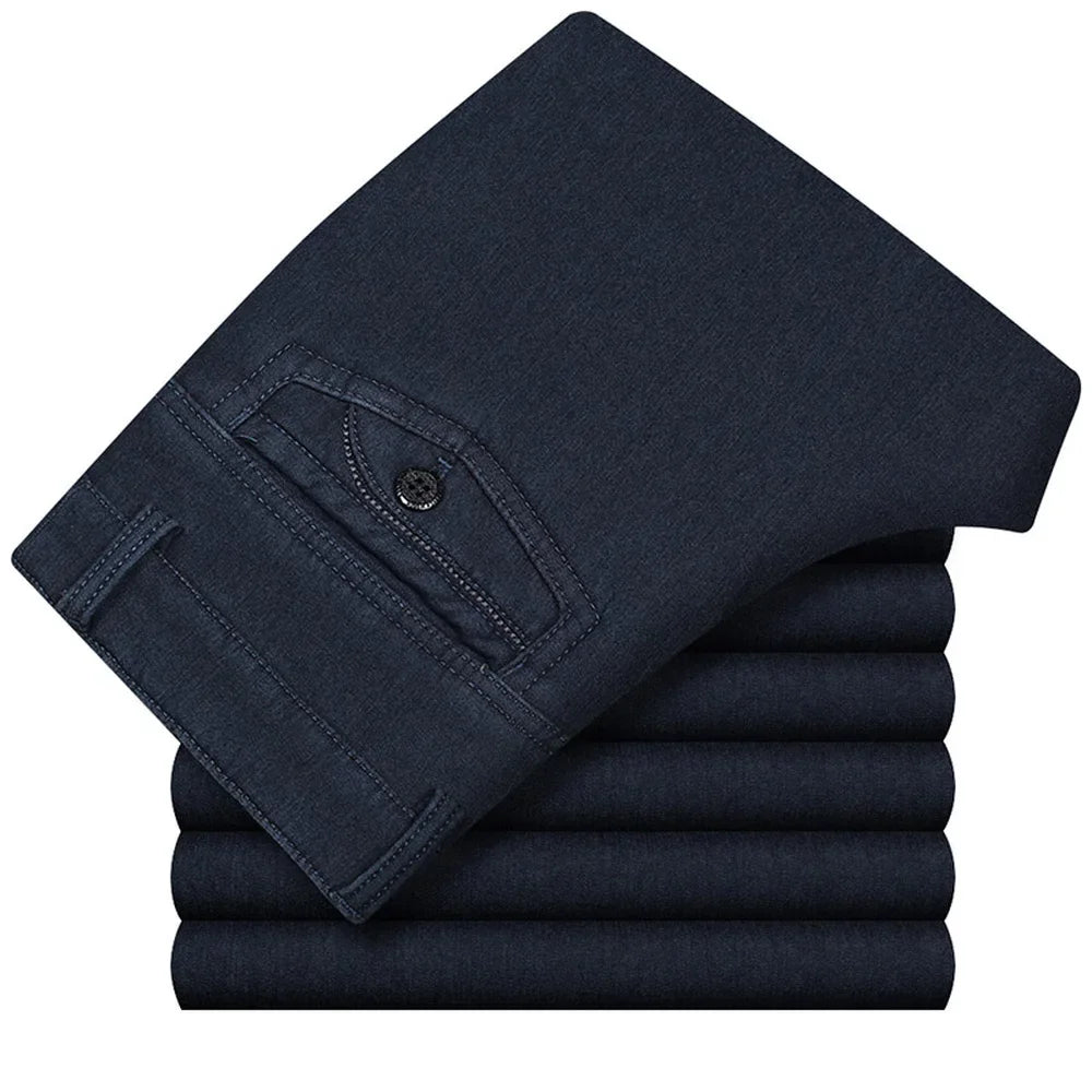 Classic High Quality Thick Fleece Warm Elastic Denim Pant