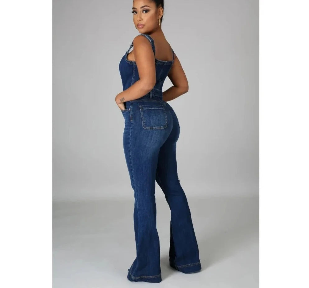 Fashion Button Denim Jumpsuit