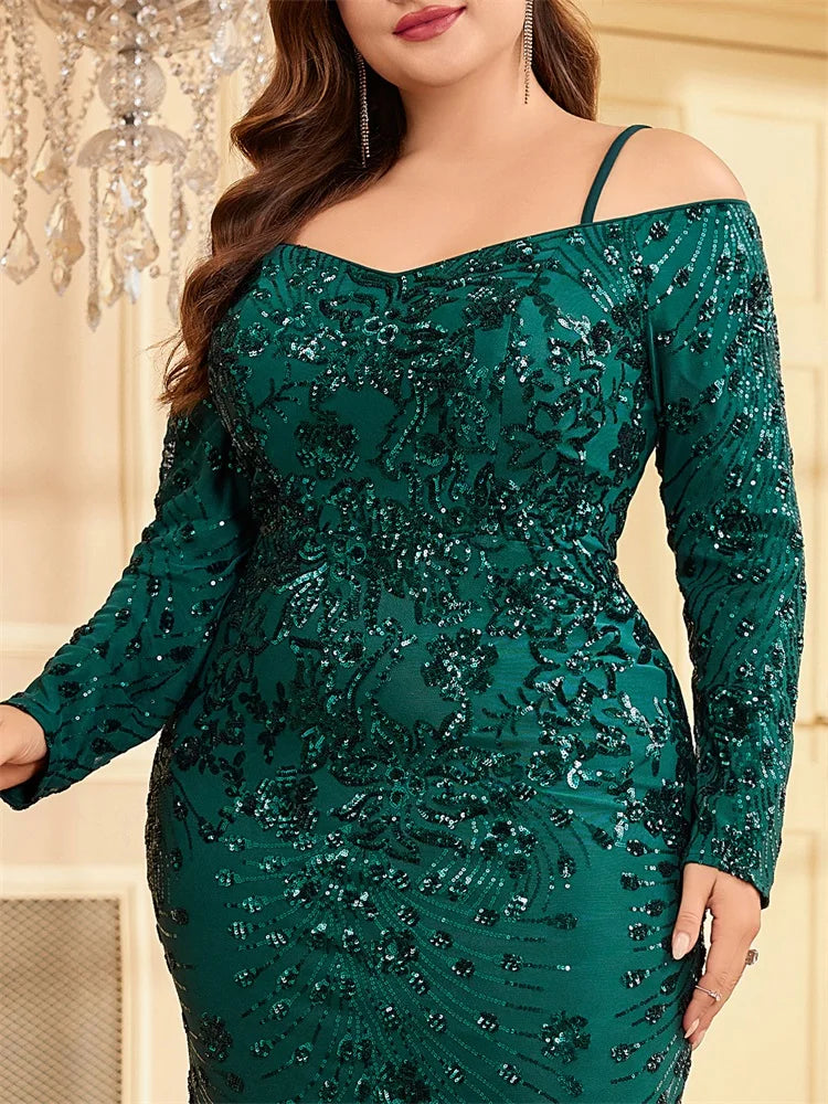 Plus Size Luxury Off-shoulder Sequin Cocktail Dress