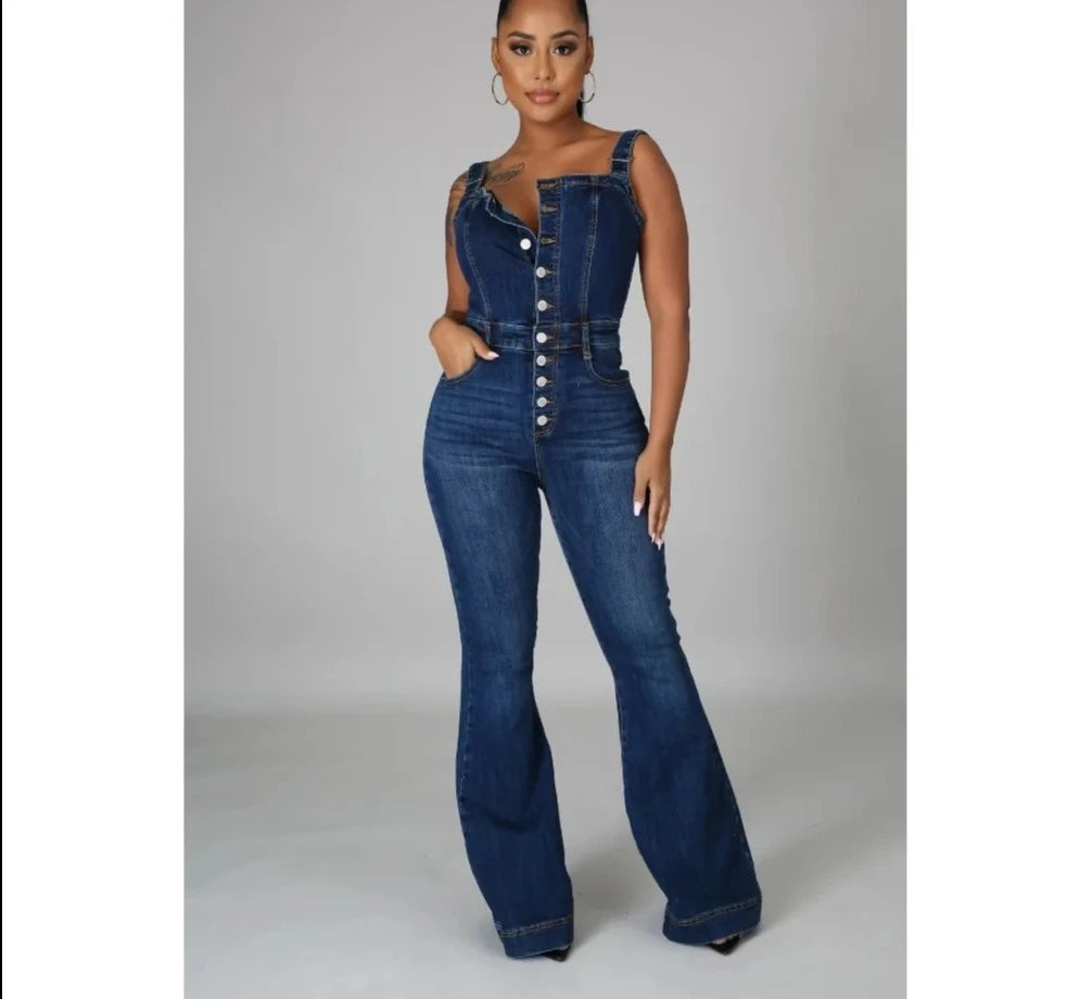 Fashion Button Denim Jumpsuit