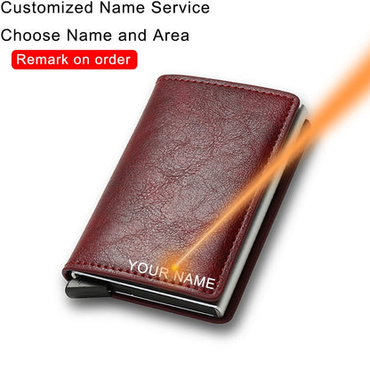 Slim Mini Trifold Leather Carbon Fiber Card Holder for Men (Customizable with Name)